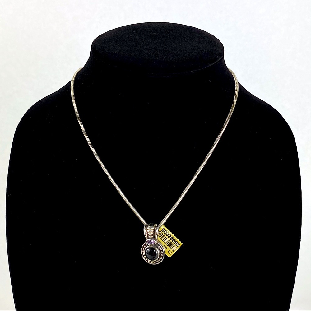 Onyx and Amethyst pendant sterling silver necklace